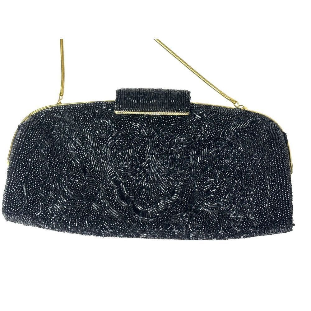 I.Magnin Black Beaded Evening Bag